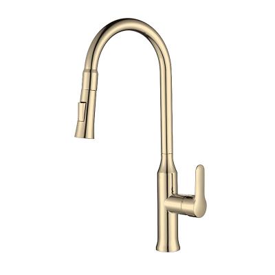 China Wholesale Modern Hotel Brushed Gold Top Sink Faucet Spring Pull Down Spray Kitchen Faucet zu verkaufen