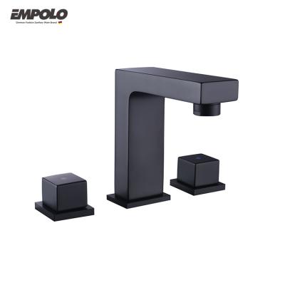 China Latest Design Modern Deck Mount Double Handle Water Faucet Matte Black Brass Water Saving 8