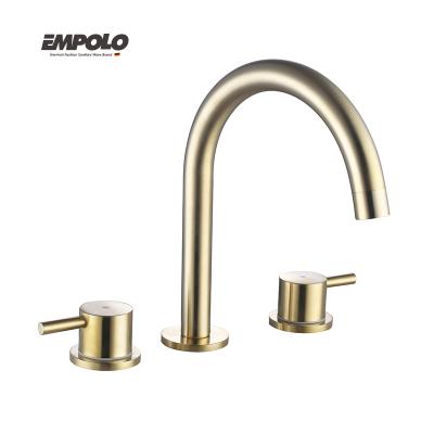 China Modern Widespread 3 Hole 8 Double Handle Brushed Gold Plated Basin Faucet Faucet for sale