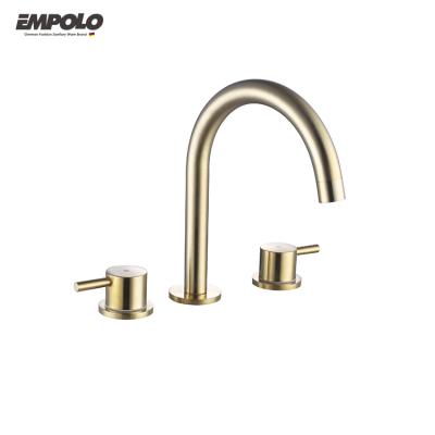 China Brass Bath Basin Faucets 3 Handle Metered Waterproof Chrome Water Tap Two Holes Bathroom Faucet for sale