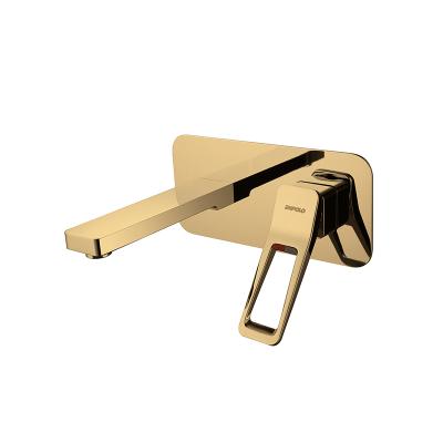 China Brass Embossing Gold Handle Basin Faucet Wall Mounted Faucet Modern for sale