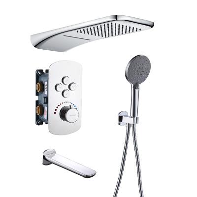 China New Design Bath Slide Bar Thermostatic Bathroom Shower Set Without Rainfall Square Faucets for sale