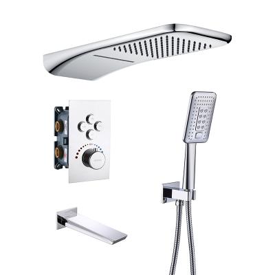 China Without Mixer Two Function Modern Shower Sliding Bar Bathroom Thermostatic Concealed Touch Shower Faucet Shower Faucet Set for sale