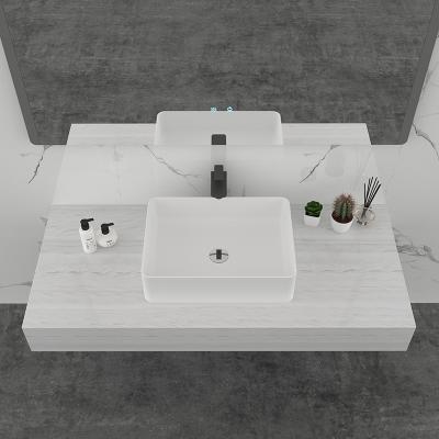 China Foshan Factory Manufacture Easy Clean Solid Outdoor White Square Bathroom Artificial Stone Sink for sale