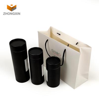 China OEM Recyclable Durable Cardboard Kraft Paper Coffee Tea Packaging Black Cylinder Shape Gift Box With Lid for sale