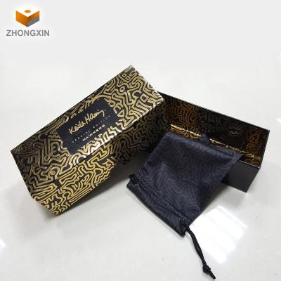 China Recycled Materials One-Stop Service Sunglasses Eyewear Packaging Custom Paper Box With Drawstring Bag for sale