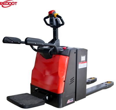 China Hotels REDDOT Heavy Duty Ride Type Electric Pallet Truck Full Price With Platform And Armrest for sale