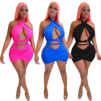 China Solid Color Anti-Static Sleeveless Sexy Women Women Amazon Mini Dress for sale