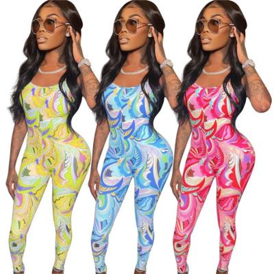 China Wholesale Ckfashion Anti-wrinkle Summer Custom Spaghetti Straps Sexy Cartoon Printing Women Clothing 2021 Women Bodycon Jumpsuits And Rompers for sale