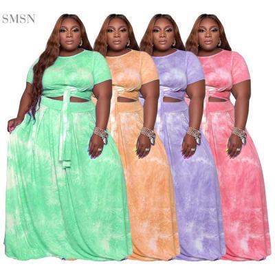 China New Arrival Anti-Static Casual Two Piece Set 2021 Plus Size Women Clothes Fashion Wholesale Ladies Skirt Women Dyed Tie Two Piece Set for sale