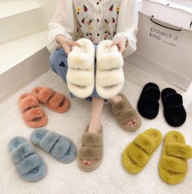 China Latest Design Fashion Trend Design Sheepskin Sheepskin Elastic Back Warm Faux Fur Fur Fluffy Indoor Lady Winter Slipper Women's Slippers for sale