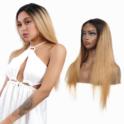 China Ombre Straight Hair 4x4 Lace Closure Straight Wig Pre-Plucked 1B/27 Lace Closure Wig For Women Lace Closure Straight Hair Wigs for sale