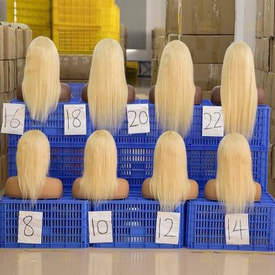 China Good Quality Raw Hair Straight Preplucked Glueless 40 Inch Human Hair Blonde Full Lace Wig In Light Color 613 Stock Wigs for sale