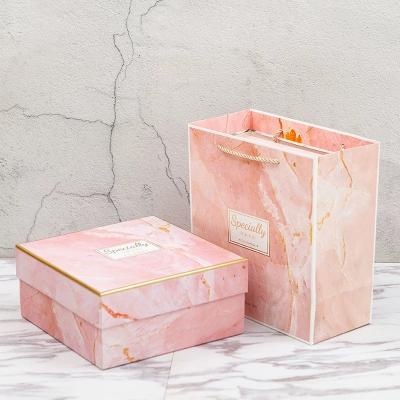 China Customize Square Marble Gift Box With Hand Gift Box Ins Style Exquisite Large Birthday Gift Packing Box for sale