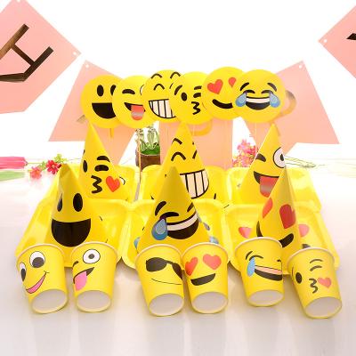 China Products Emoji Party Paper Photo Props Birthday Paper Plate Birthday Party Hat Funny Pointed Paper Tableware for sale