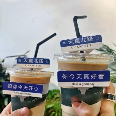 China Customized Disposable Sleeve Stocked Creative Straw Mouthpiece Paper Cup Straw Card Insert Holder Elastic Coffee Milk Tea Support for sale