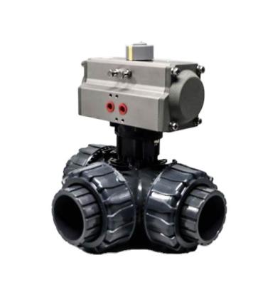 China General Good Quality Pneumatic Operation Plastic Three Way Ball Valves For Chemical Plants for sale