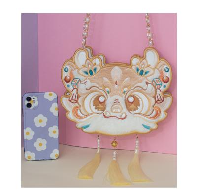 China Chinese Fashion Hanfu Accessories Lion Head Embroidery Bag With Tassel for sale