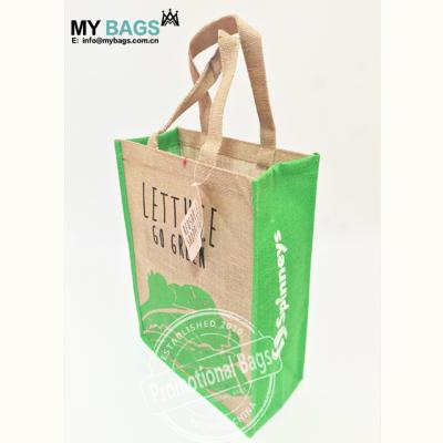 China Eco-Friendly Recycle Printed Jute Bag Promotional Recycle Jute Tote Shopping Bag Cheap Hessian Jute Bag Manufacturing for sale