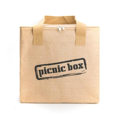 China Wholesale Custom Organic Hessian Insulated Foldable Jute Picnic Cooler Bag for sale