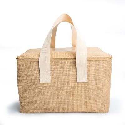 China Customized Promotional Food Grade Reusable Hessian Jute Insulated Cooler Bag For Picnic for sale