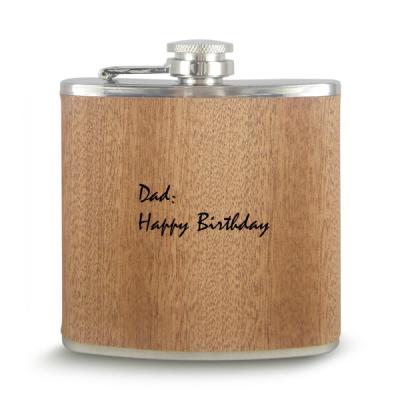 China Portable China Stainless Steel Professional Custom Logo Slogan Printed Various Capacity 5/6/7/8 Ounce Wooden Hip Flask for sale