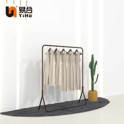 China Customized High End Boutique Clothing Store Display Racks Fashion Simple Gold Metal Standard Clothing Retail Display Rack for sale