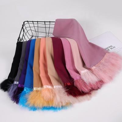 China Chiffon Customize Simple Muslim Hijab Shawl Scarves Soft Chiffon Hijab Solid Color Soft Chiffon With Feather for sale