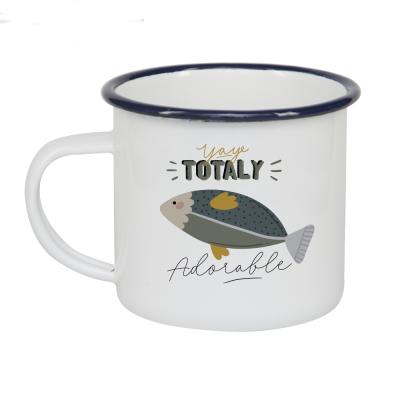 China Sustainable Sublimation Customized 18oz Metal Enamel Mug Camping Enamel Mug With Black Rim for sale