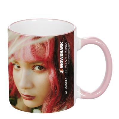 China Viable Sublimation 11oz Customizable Mug Pink Ceramic Mugs For Girl Rim And Handle Colorful Mugs for sale