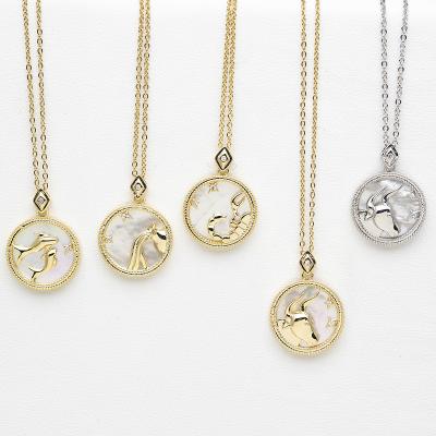 China FASHIONABLE Mayor Zodiac Necklace Women Collares De Acero Inoxidable Por Sea Shell Pendants CZ Necklace Set Non Tarnish Jewelry for sale