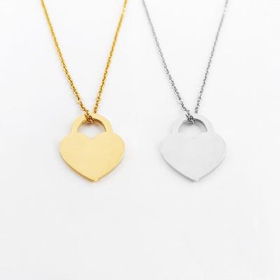 China TRENDY stainless steel Gold Plated Or 18K Tiny Heart Lock Pendant Collier Femme for Engagement Jewelry for sale