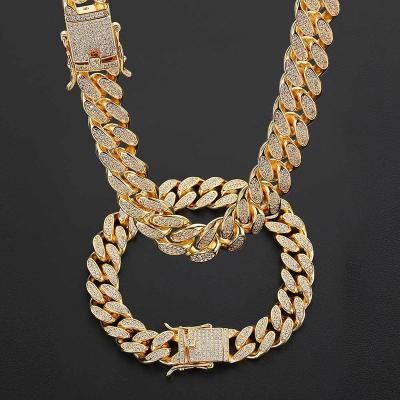 China Wholesale 12MM Diamond Hip Hop Chain Male Miami Cuban Link Chain Necklace Men Non-fading GZYSJEWELRY for sale