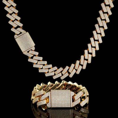 China GZYSJEWELRY Wholesale Non-fading Gold CZ Heavy Cuban Chain Men 18mm 19mm Big Iced Out Fork Chains Necklace for sale