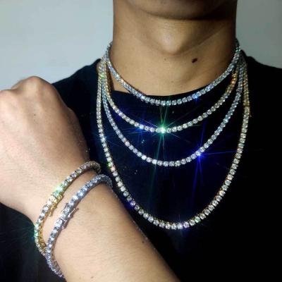 China GZYS JEWELRY Men's Necklace 4mm High Quality Non-fading CZ Stainless Steel Iced Out Tennis Chain Bracelet for sale