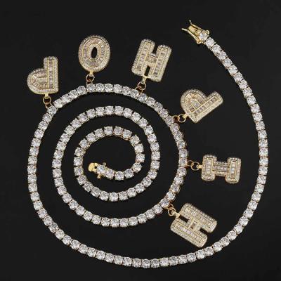 China GZYS JEWELRY Hot New Arrivals 4mm Custom Letter Tennis Non-fading Chain With Letter Pendant for sale