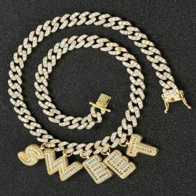 China GZYS JEWELRY Drop Shipping Non-fading Customize 9mm Hip Hop Necklace Iced Out Cuban Name Chain With Letter for sale