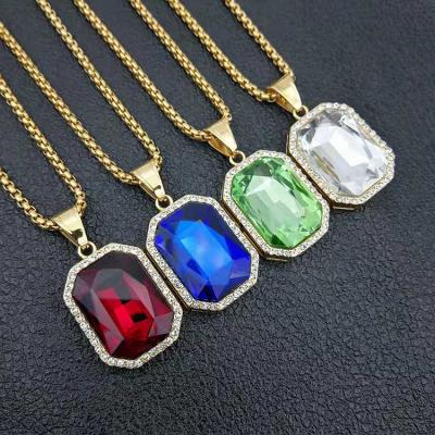 China Hot Selling GZYS JEWELRY Hip Hop Stainless Steel Non-fading Real Gold Plated Natural Gem Stone Pendant Necklace Multi Color for sale