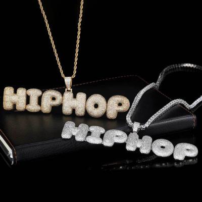 China GZYS JEWELRY Name Private Label CZ Hip Hop Jewelry High Quality Non-fading Custom Ice Diamond Necklace Pendant Alphabet Design for sale