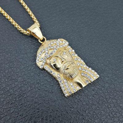 China GZYS JEWELRY New Religious Jewelry Non-fading Gold Plated Diamond Jesus Face Men's Hip Hop Pendant With 316 Stainless Steel for sale