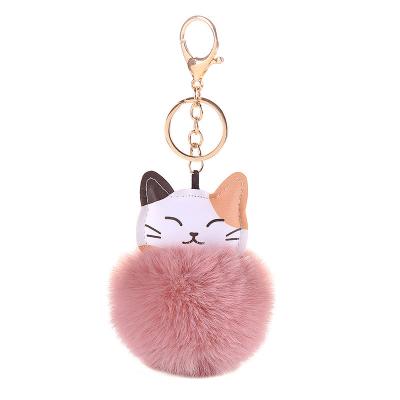 China Cute Key Chains Pendant Balls Pom Poms Cat Keychain Fox Fur Furball Cat Ears Bags Keyring Faux Cotton Hot Sale for sale