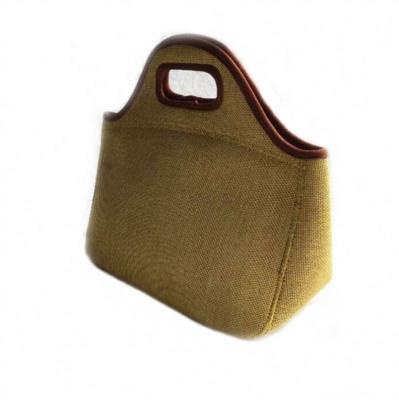 China Eco-friendly 2021 New Arrival Jute Neoprene Lunch Bag Picnic Thermal Cooler Bag for sale