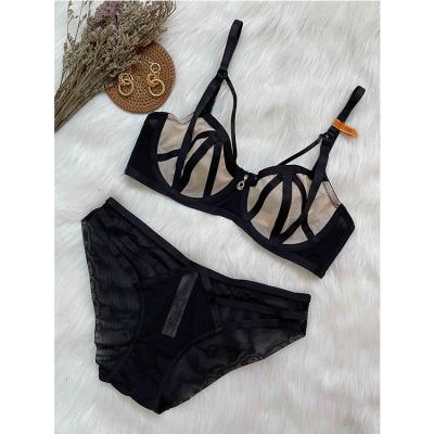 China 2022 Factory New Wholesale Hot Selling Sexy Striped Seamless Lace Women's Bra Panties Underwear Set for sale