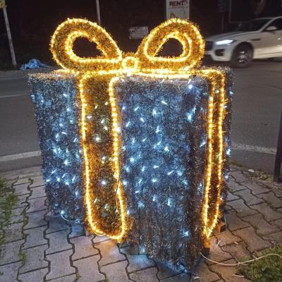 China Static Or Glitter RayTop Decoration Led Large Christmas Gift Box Outdoor Decorative Pattern 3d Lights LED Christmas for sale