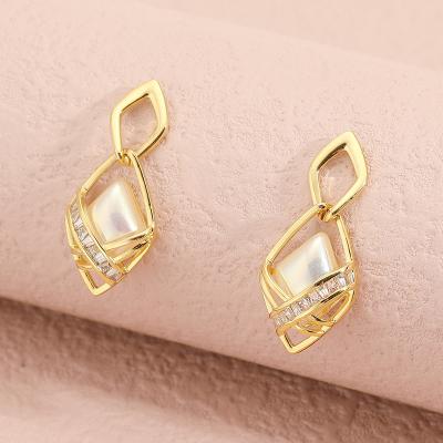 China Ladies Trendy Luxury Fashion 18k Loose Gold Plated Simple Dropping Designer Earrings Gemstone Zircon Jewelry Sets For Women for sale