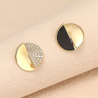 China Trendy Party Bling Brass Square Circle Zircon Ladies Fashion 18k Gold Plated Korean Fashion Simple Earrings Jewelry New Designs for sale