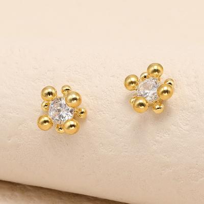 China Trendy Unique Luxury Feel Plated Earring Estone Gold Cubic Zirconia Ball Statement Fashion Jewelry Women Stud Earrings for sale