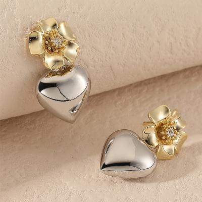 China Small 925 Luxury Vintage Designer Flower Earrings 2023 Silver Gold Plated Zircon Stud Zircon Trendy Minimalist Heart Shaped Jewelry for sale