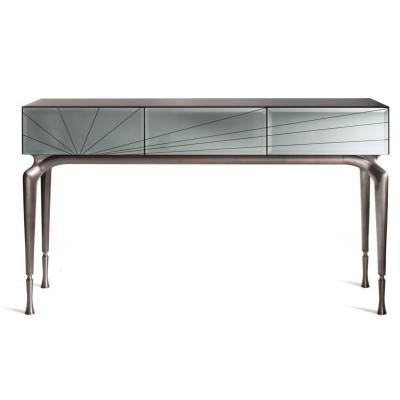 China Modern Visionary Modern Luxury Home Living Room Console Table Copper Legs With Stainless Steel Edge Marble Or Glass Console Table for sale