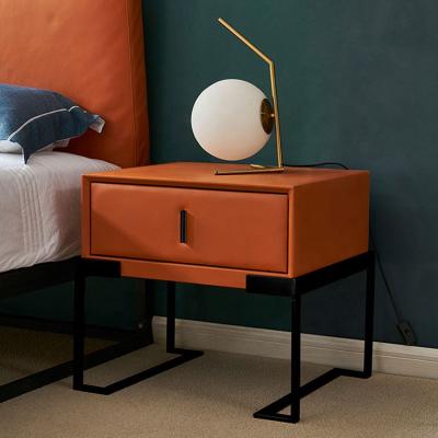 China Fashional Design Orange Leather Nightstands Customized Nordic Style Bedside Table Living Room Side Drawers for sale